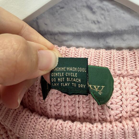 Vintage J. Crew Outfitters Knit Sweater Size L Blush Pink Chunky Knit Crewneck - Picture 4 of 5